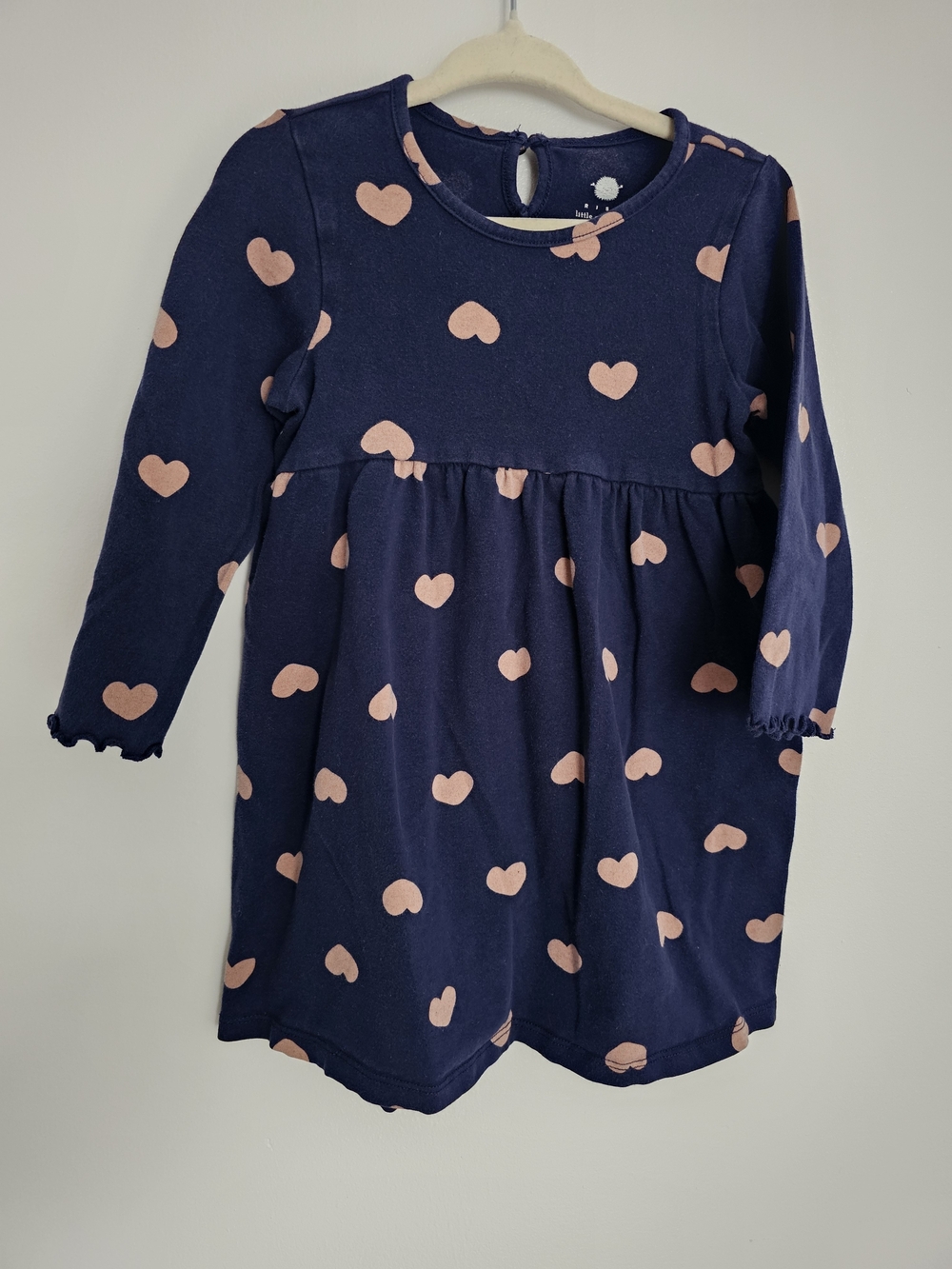 🧸2/20$ Girls Navy 18-24M Long-Sleeve Heart Print Dress Rise Little Earthling